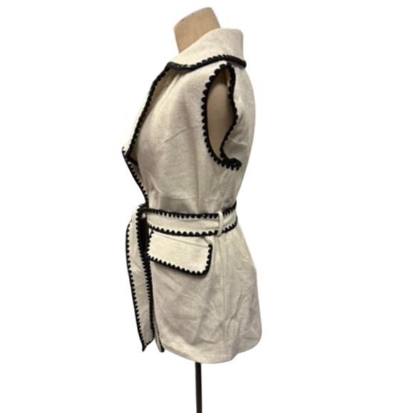 "PRETTY GARDEN" Sleeveless 2 Button Vest Belted Wool Look SZ L Office Classy - Picture 2 of 14